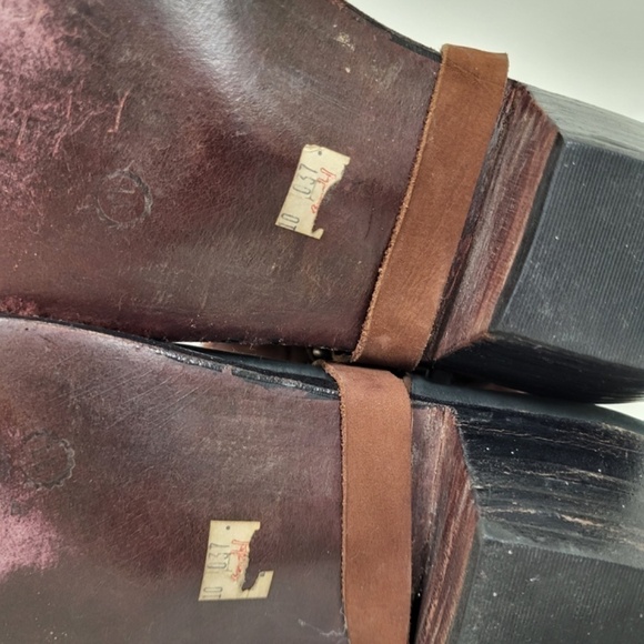 Vintage Two-Tone Cowboy Boots harness buckle black brown heel western cowgirl - Picture 5 of 12